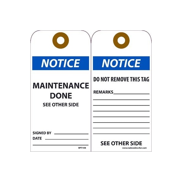 Nmc Notice Maintenance Done See Other Side Tag, Pk25 RPT108G - main